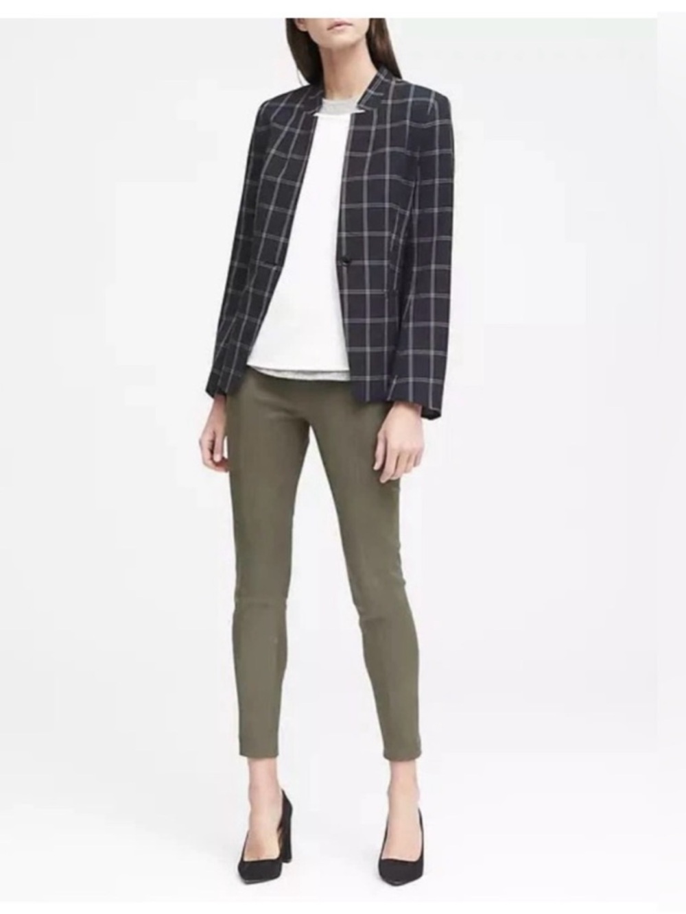 Banana Republic Navy Windowpane Single-Button Blazer